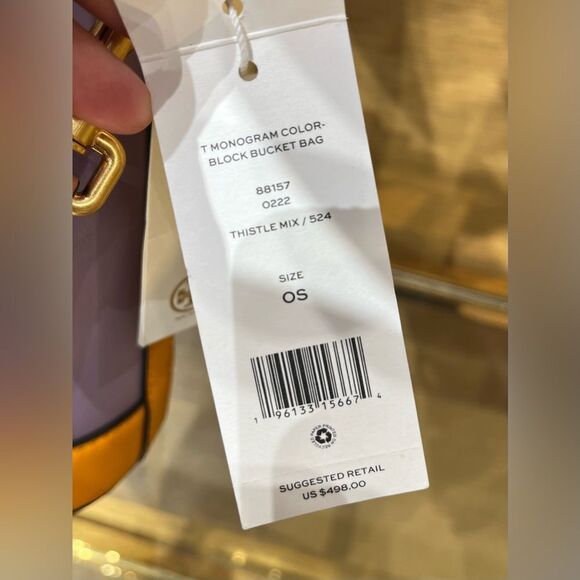 Tory Burch T Monogram Color - Block Bucket Bag, Thistle Mix, Style 88157, $498 - Picture 12 of 17